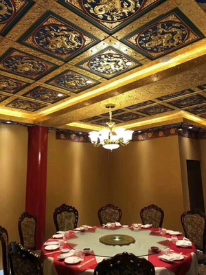 600кс600мм алюминиевый металлический потолок 3Д висок сусального золота Будда Холл доски