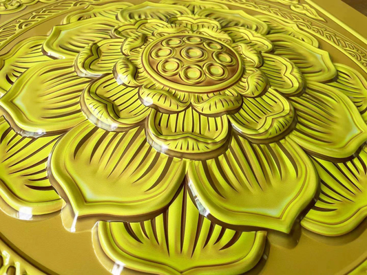 600кс600мм алюминиевый металлический потолок 3Д висок сусального золота Будда Холл доски